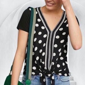 Anthropologie‎ Akemi Kin Polka Dot Tie Front Blouse Top Size XS Boho Minimalist